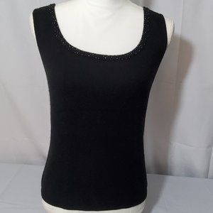 Forte Black Beaded Sleeveless Cashmere Knit Pullover Sweater